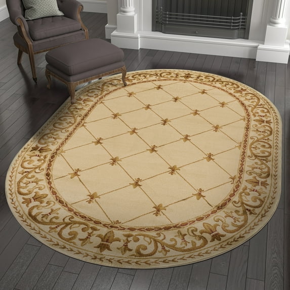 Sensation Traditional Ivory and Beige Indoor Area Rug, 6.7' x 9.6' Oval