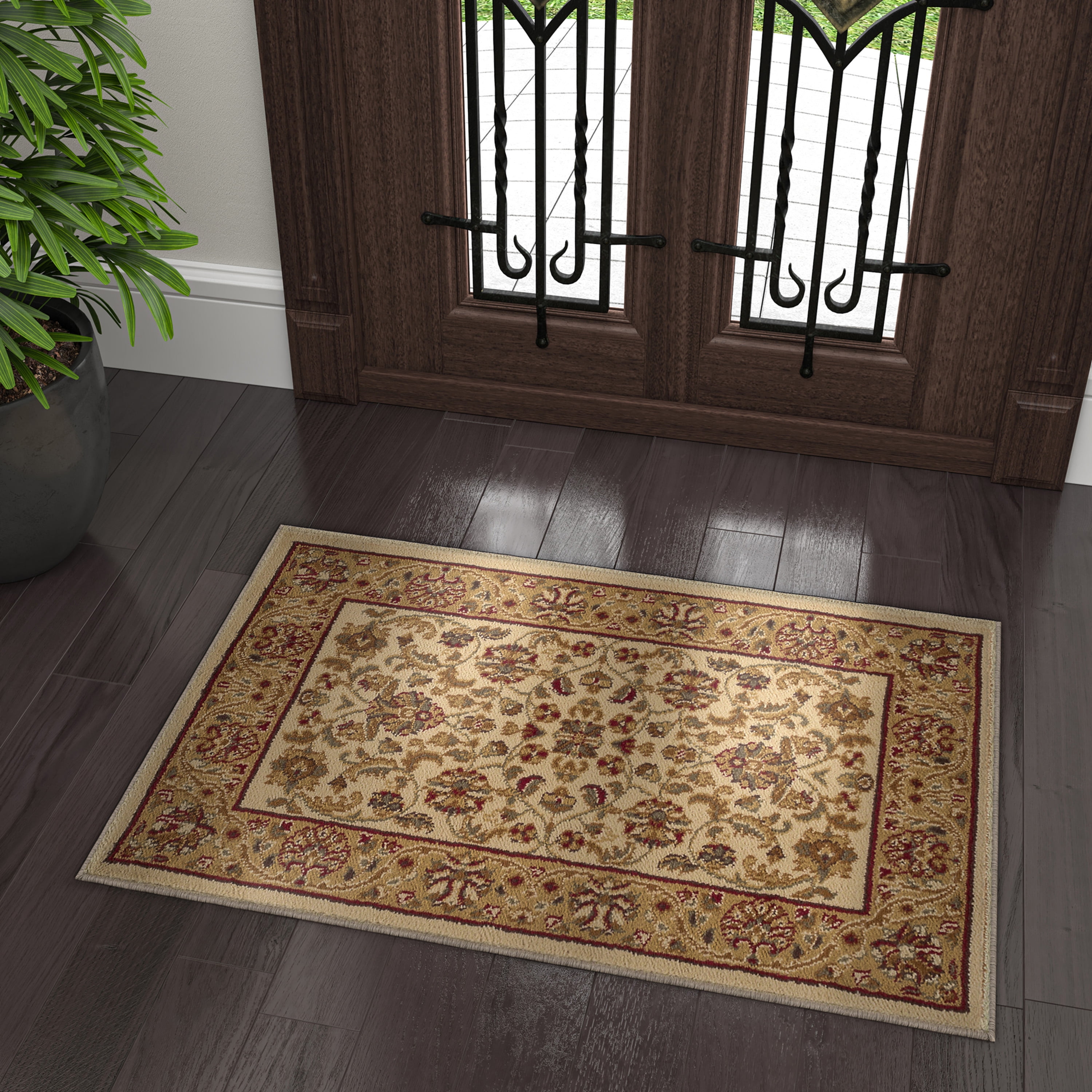 Sensation Traditional Ivory and Moss Green Indoor Area Rug, 2' x 3