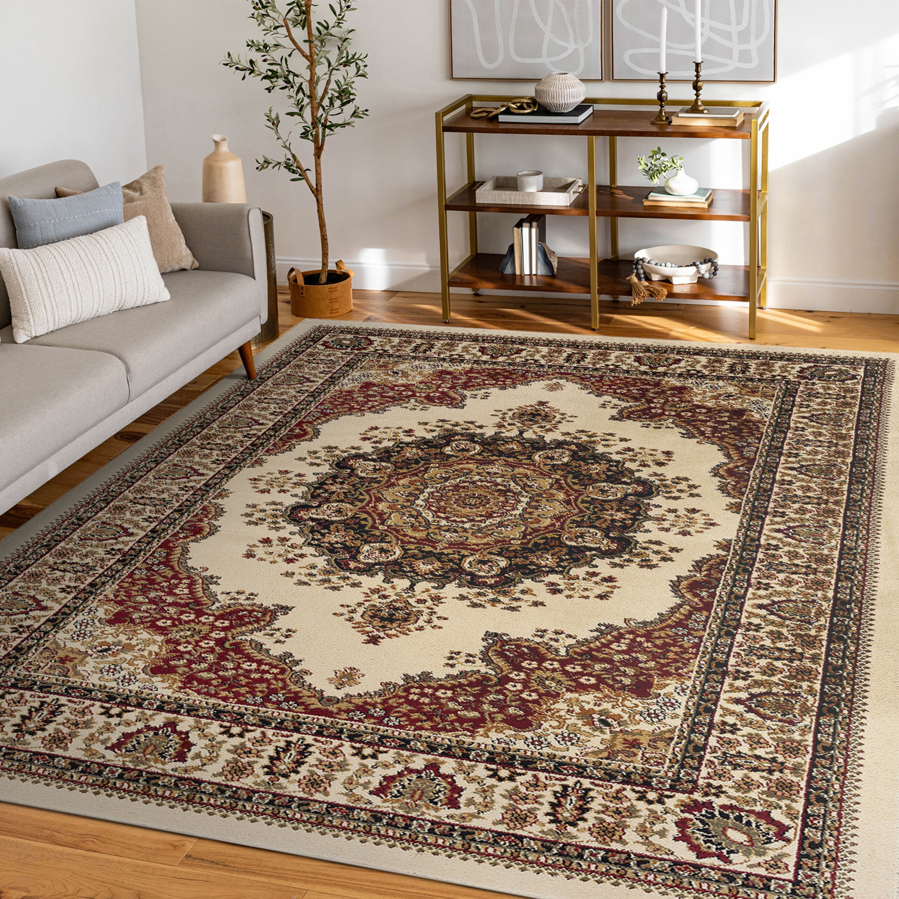 Sensation Transitional 10.6' x 14.6' Ivory and Scarlet Polypropylene Indoor Area Rug
