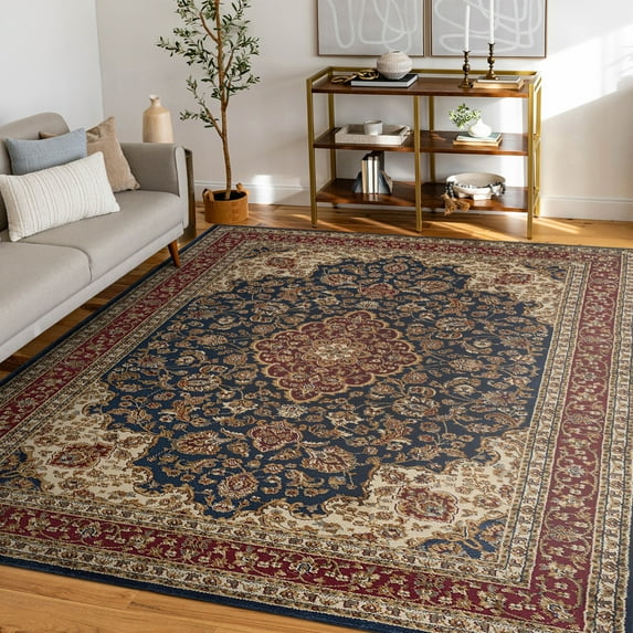 Sensation Transitional 10.6' x 14.6' Navy and Beige Polypropylene Indoor Area Rug
