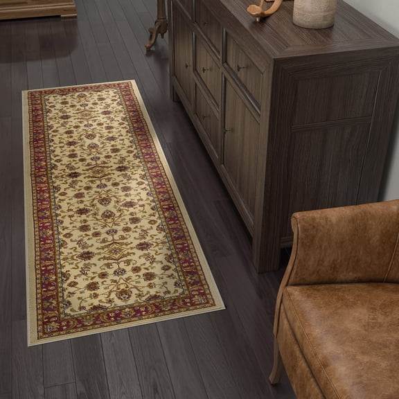 Sensation Transitional 2' x 10' Ivory and Scarlet Polypropylene Indoor Area Rug