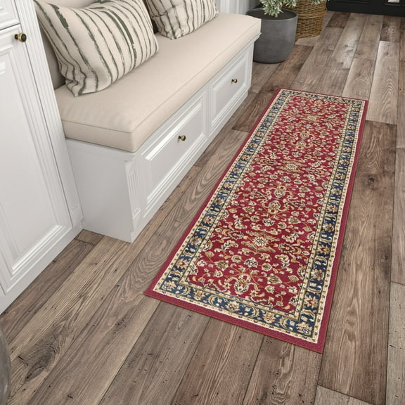 Sensation Transitional 2' x 10' Red and Beige Polypropylene Indoor Area Rug