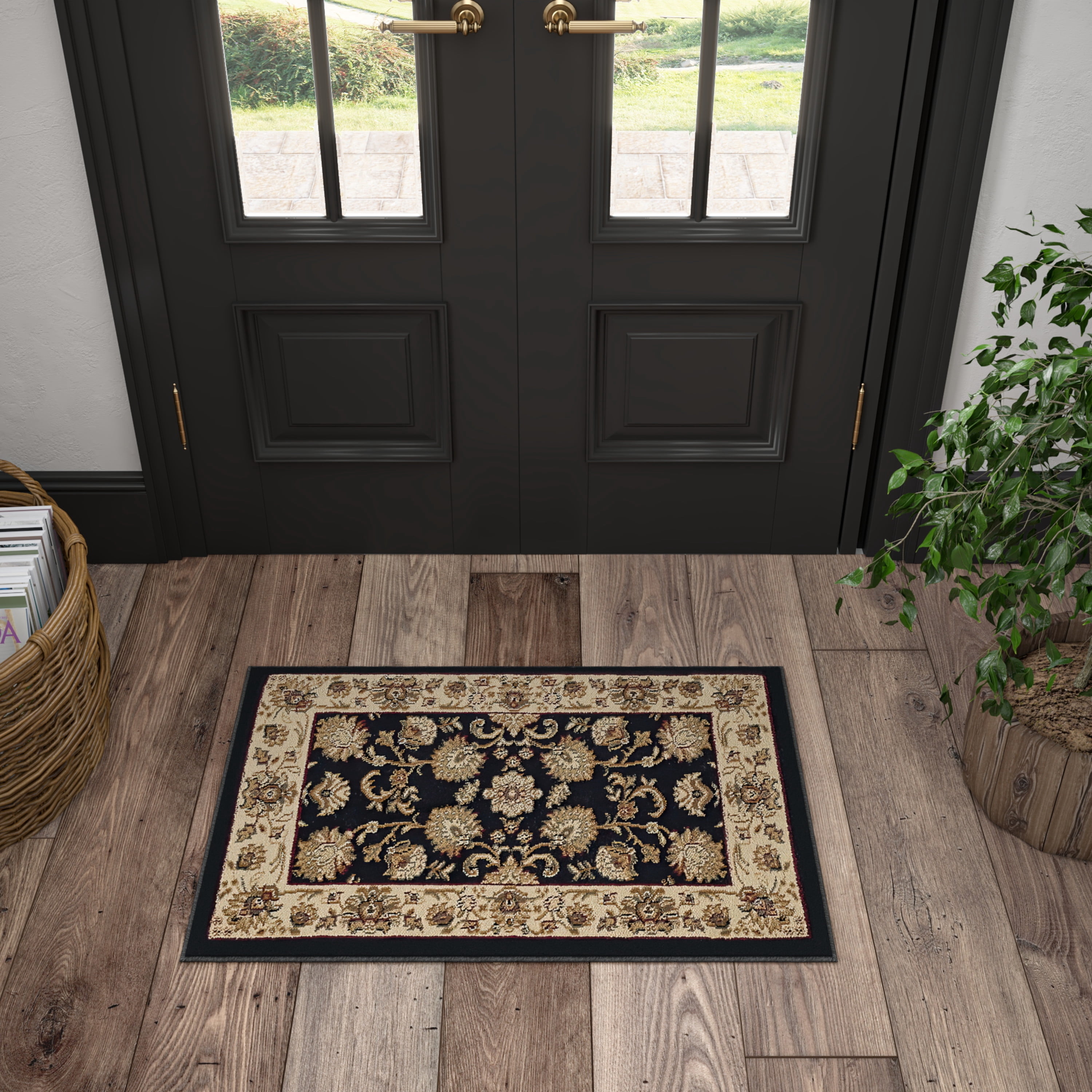 Sensation Transitional 2' x 3' Black and Beige Polypropylene Indoor Area Rug