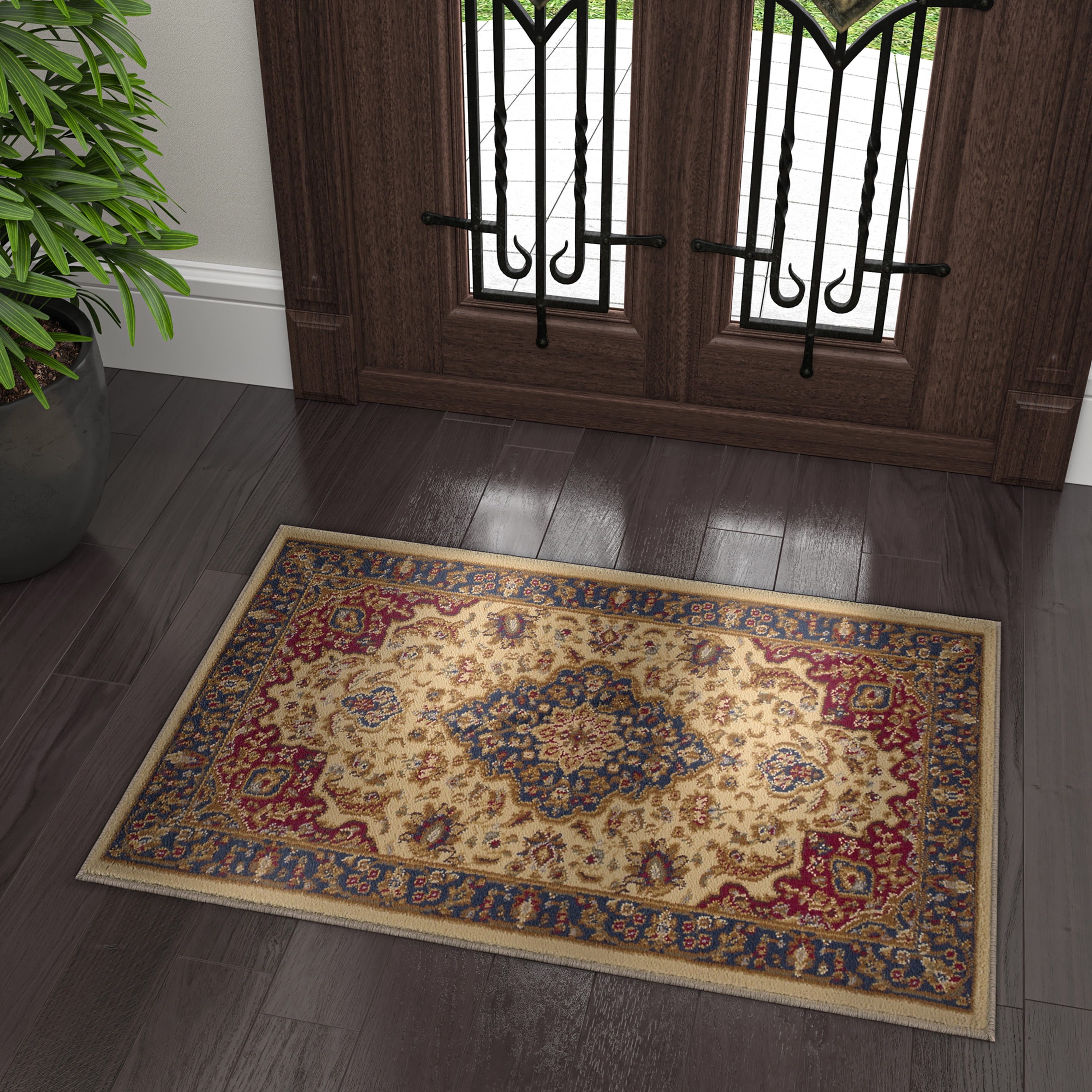 Sensation Transitional 2' x 3' Ivory and Scarlet Polypropylene Indoor Area Rug