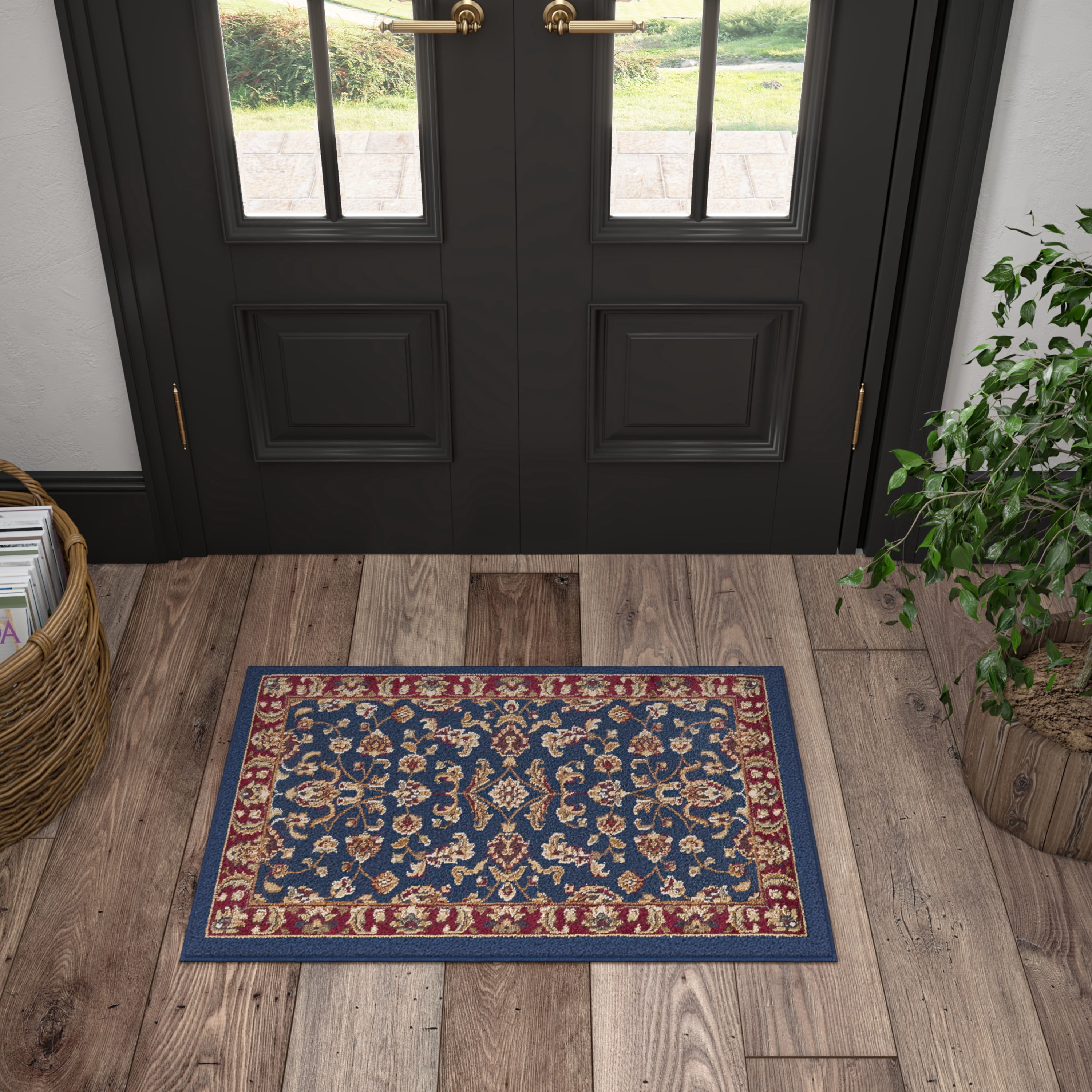 Sensation Transitional 2' x 3' Navy and Beige Polypropylene Indoor Area Rug