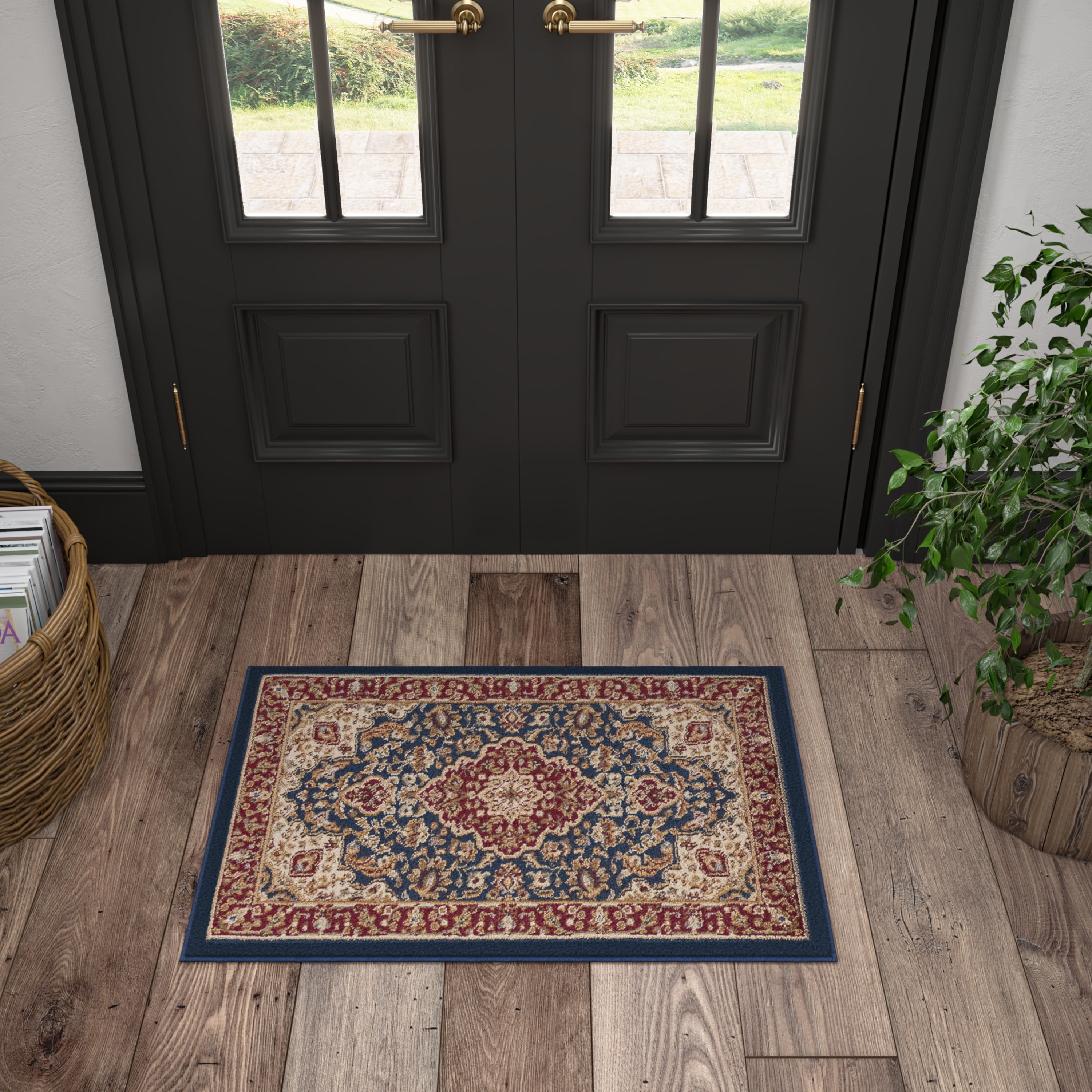 Sensation Transitional 2' x 3' Navy and Beige Polypropylene Indoor Area Rug