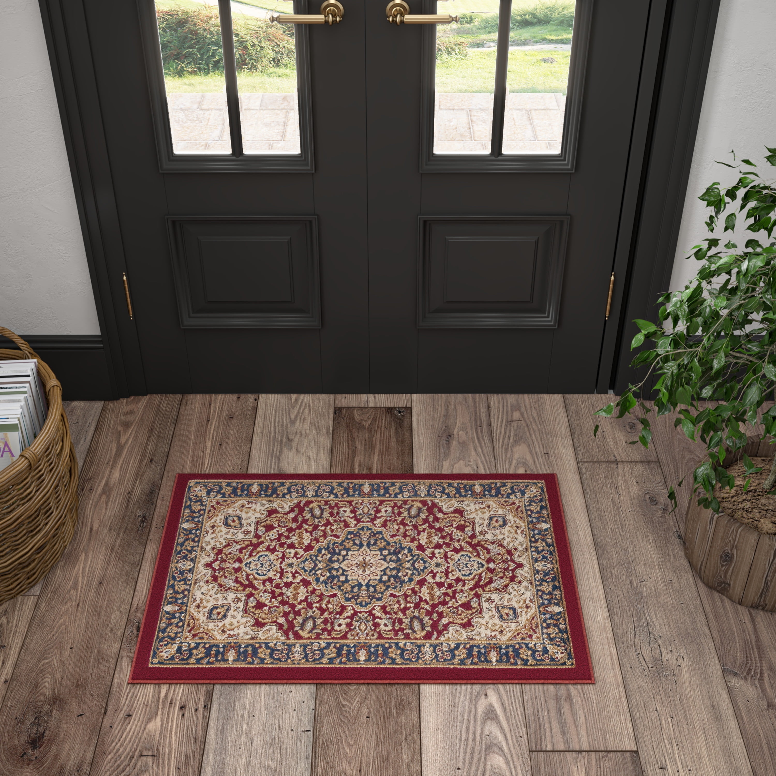 Sensation Transitional 2' x 3' Red and Beige Polypropylene Indoor Area Rug