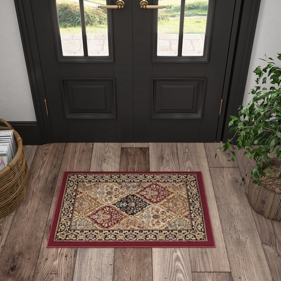 Sensation Transitional 2' x 3' Red and Beige Polypropylene Indoor Area Rug