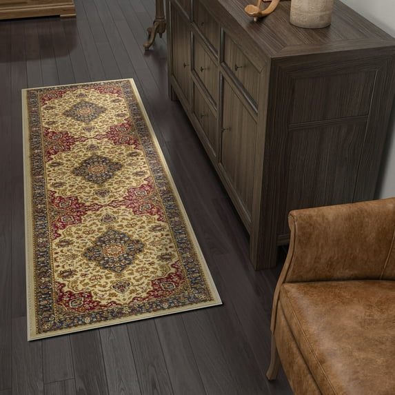 Sensation Transitional 2' x 7' Ivory and Scarlet Polypropylene Indoor Area Rug