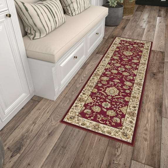 Sensation Transitional 2' x 7' Red and Beige Polypropylene Indoor Area Rug
