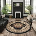 thumbnail image 1 of Sensation Transitional 5' Round Black and Beige Polypropylene Indoor Area Rug, 1 of 7