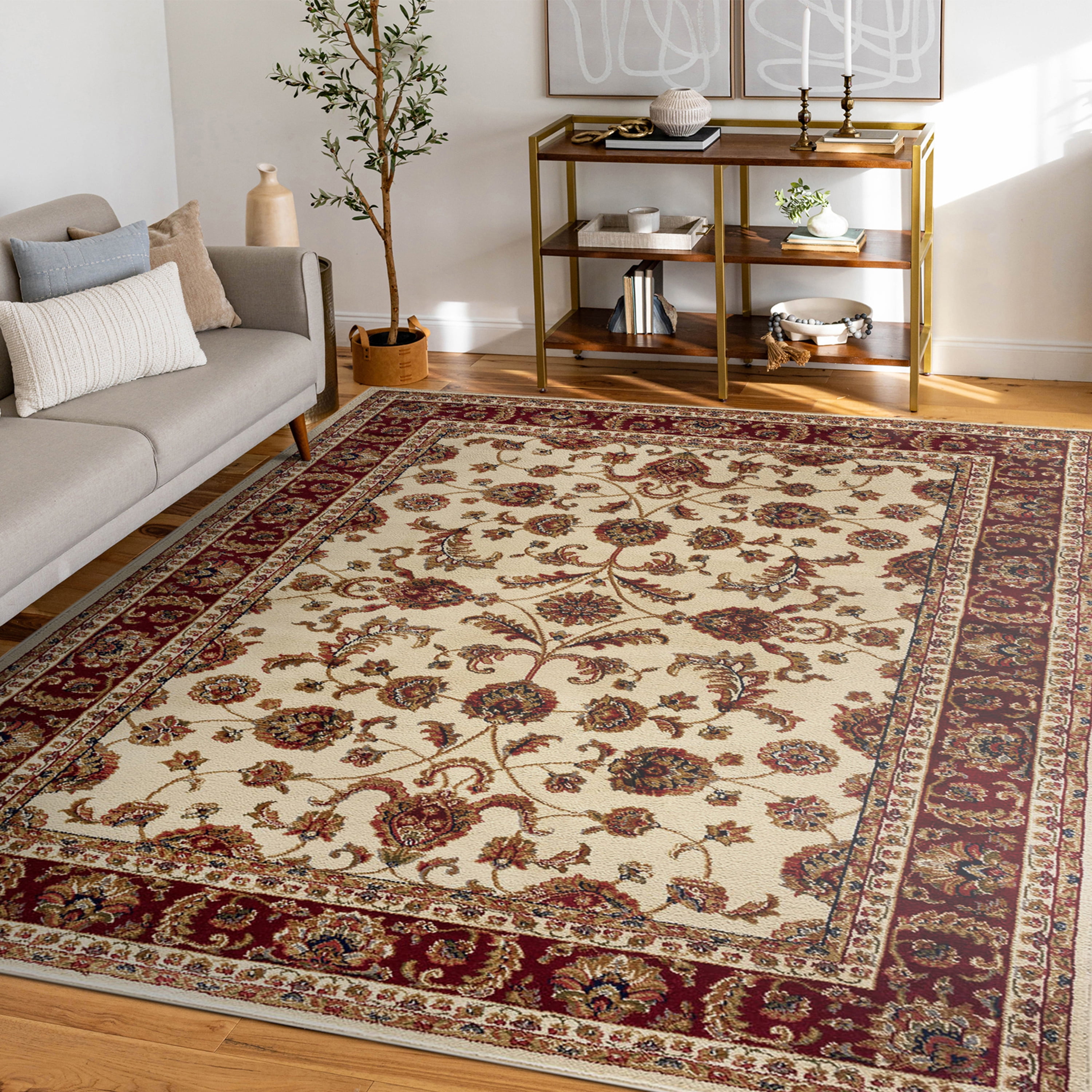 Sensation Transitional 5' x 7' Ivory and Scarlet Polypropylene Indoor Area Rug