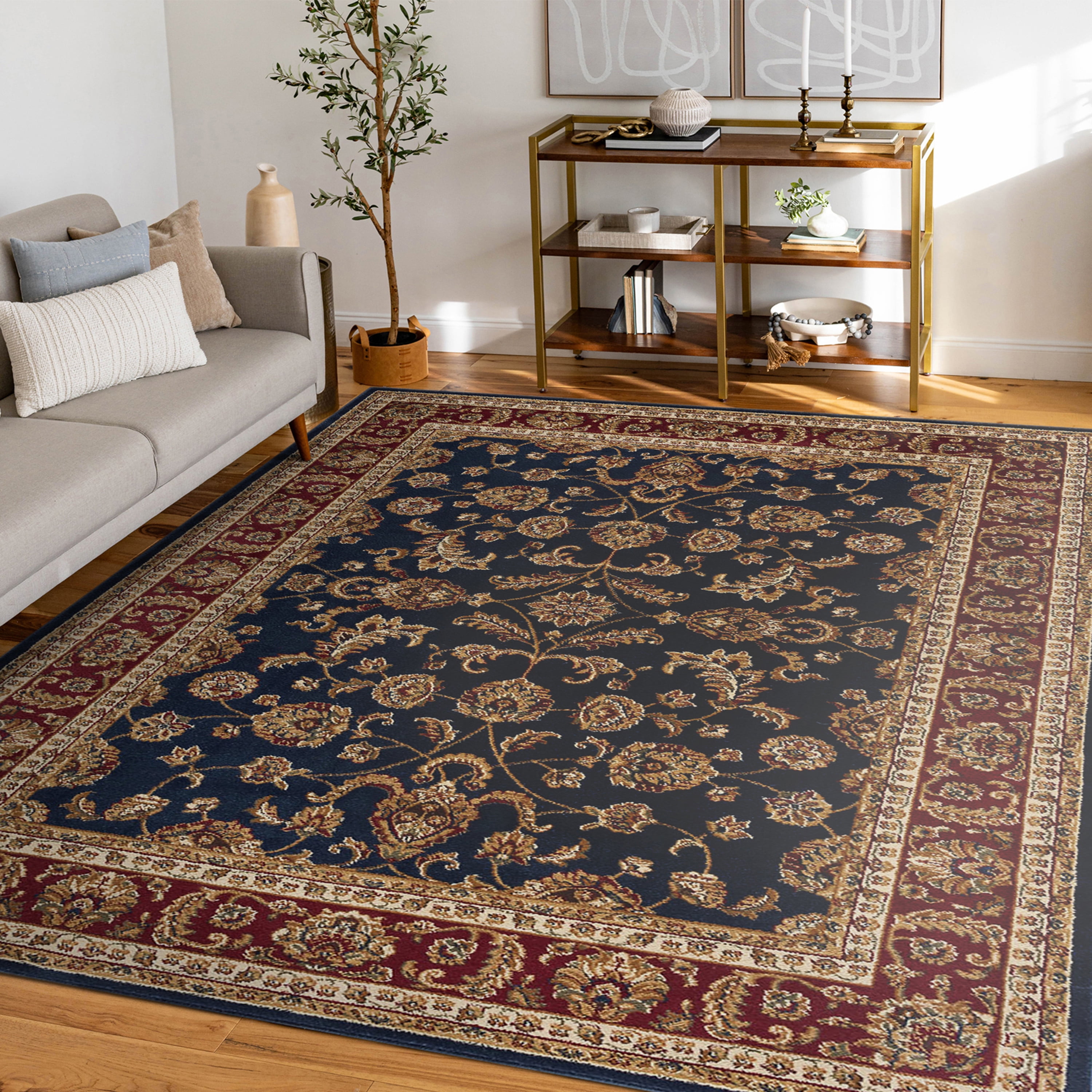 Sensation Transitional 5' x 7' Navy and Beige Polypropylene Indoor Area Rug