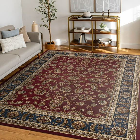 Sensation Transitional 5' x 7' Red and Beige Polypropylene Indoor Area Rug