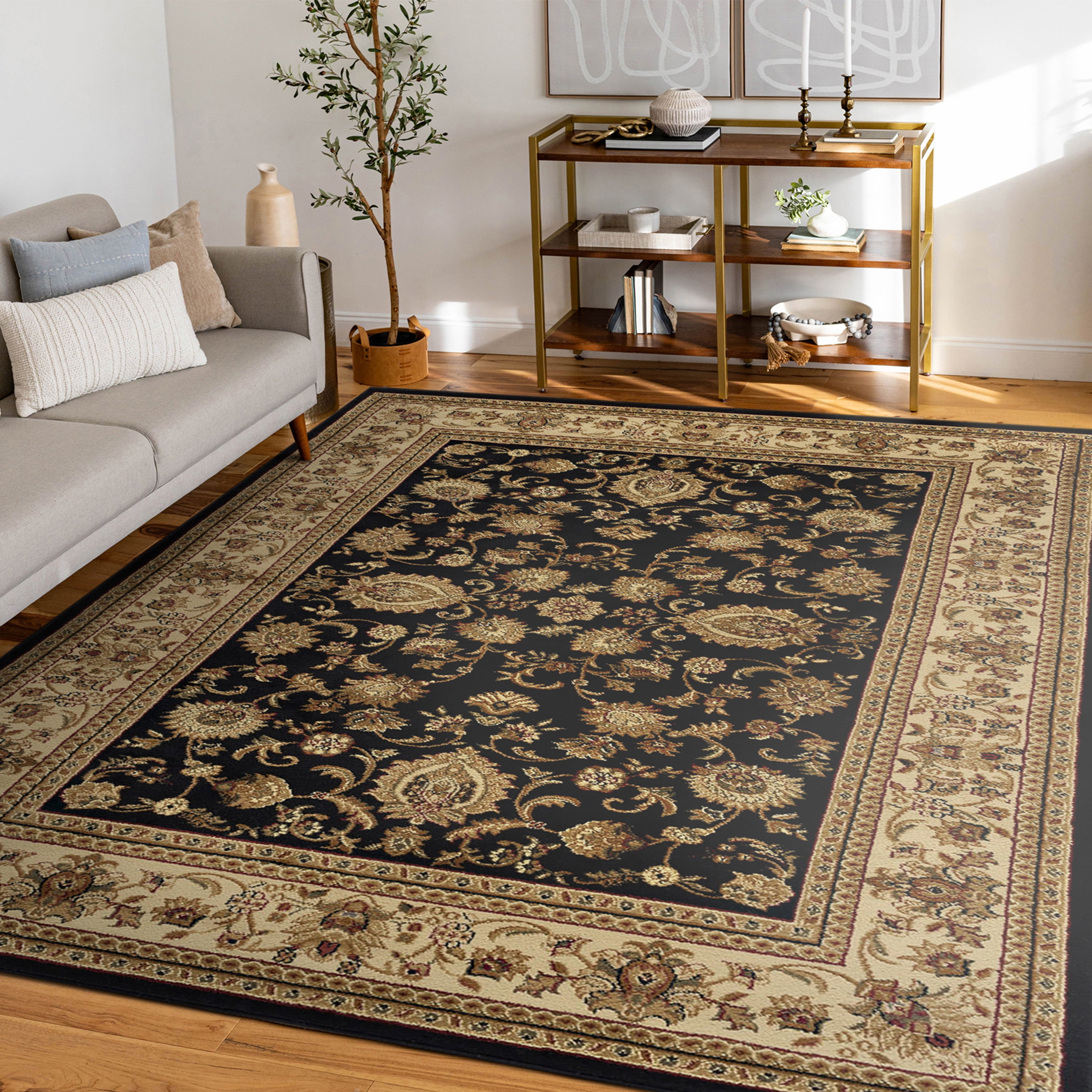 Sensation Transitional 6.7' x 9.6' Black and Beige Polypropylene Indoor Area Rug