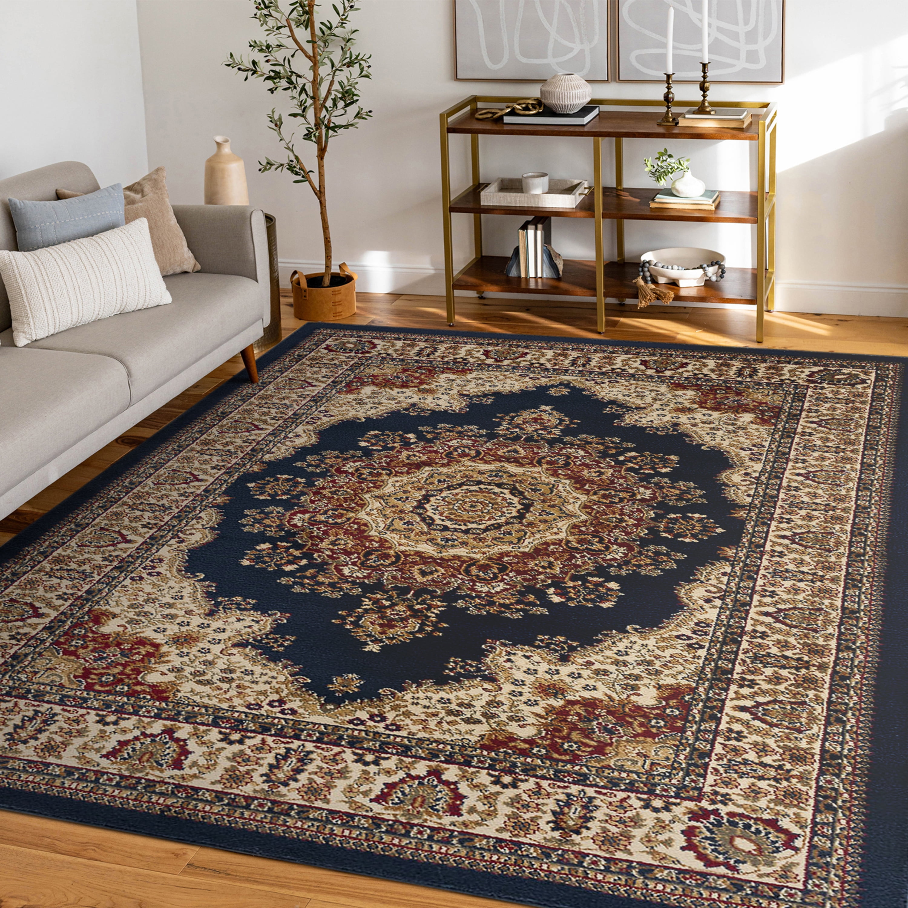 Sensation Transitional 6.7' x 9.6' Navy and Beige Polypropylene Indoor Area Rug