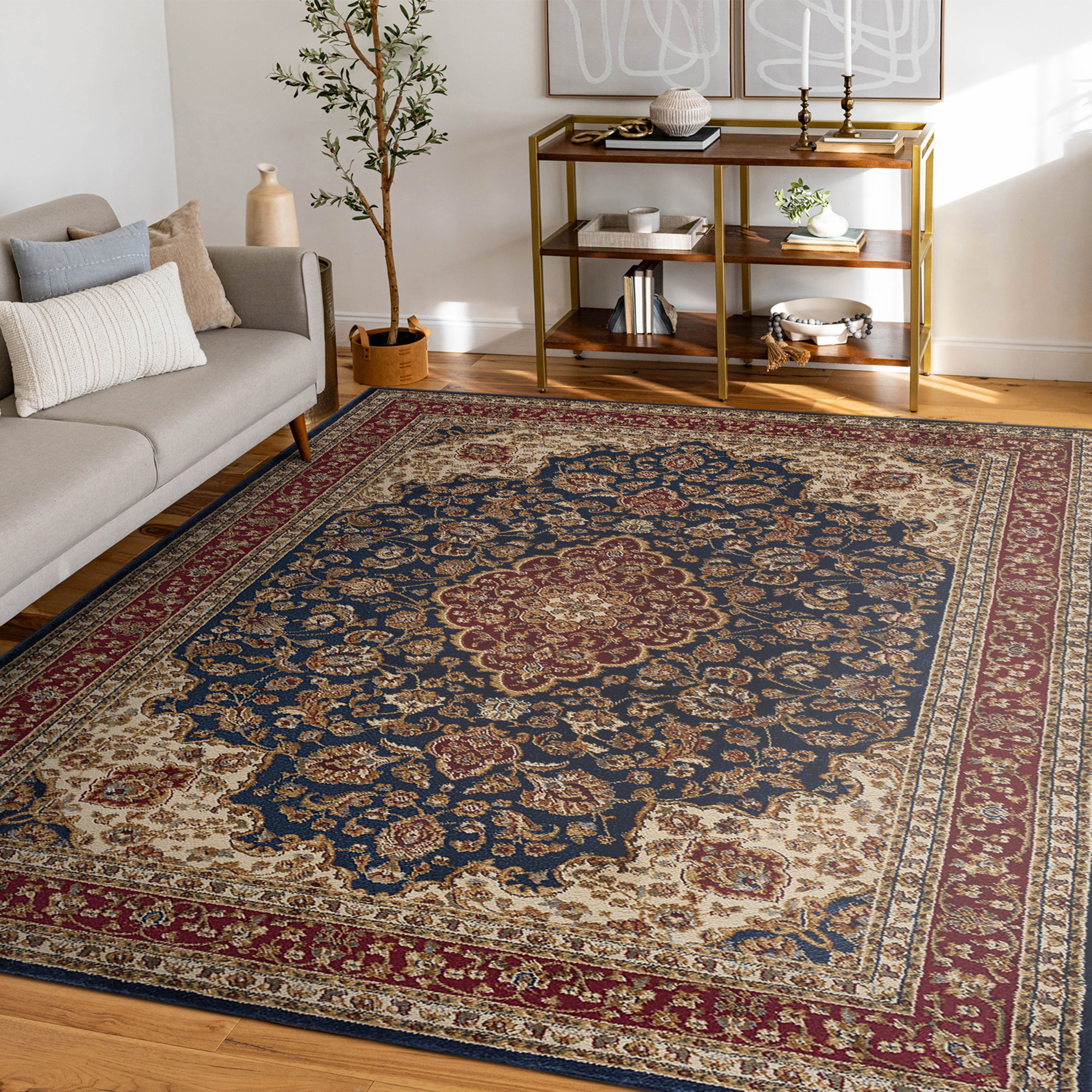 Sensation Transitional 6.7' x 9.6' Navy and Beige Polypropylene Indoor Area Rug