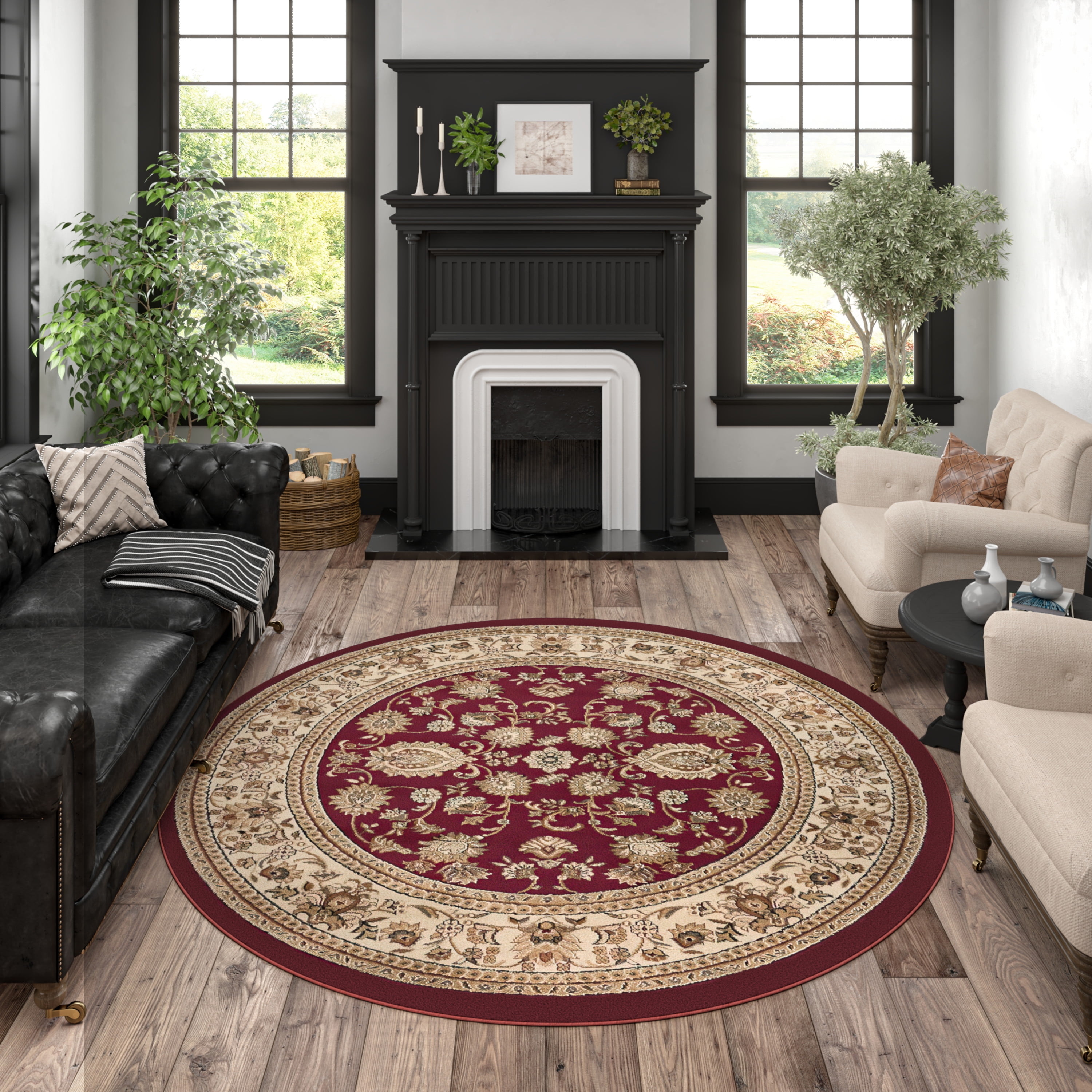 Sensation Transitional 8' Round Red and Beige Polypropylene Indoor Area Rug