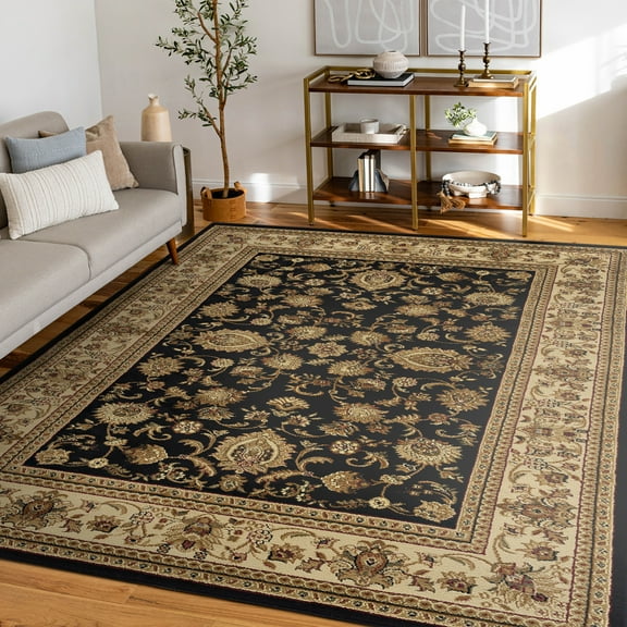 Sensation Transitional 8' x 10' Black and Beige Polypropylene Indoor Area Rug