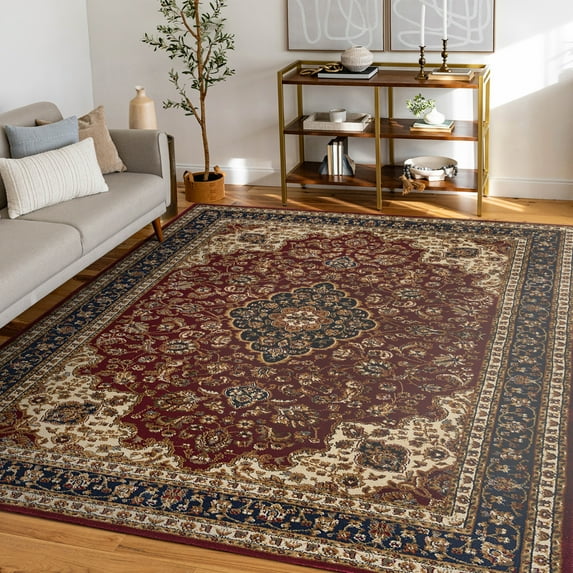 Sensation Transitional 8' x 10' Red and Beige Polypropylene Indoor Area Rug