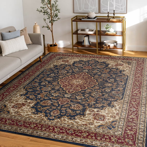 Sensation Transitional 9' x 12' Navy and Beige Polypropylene Indoor Area Rug