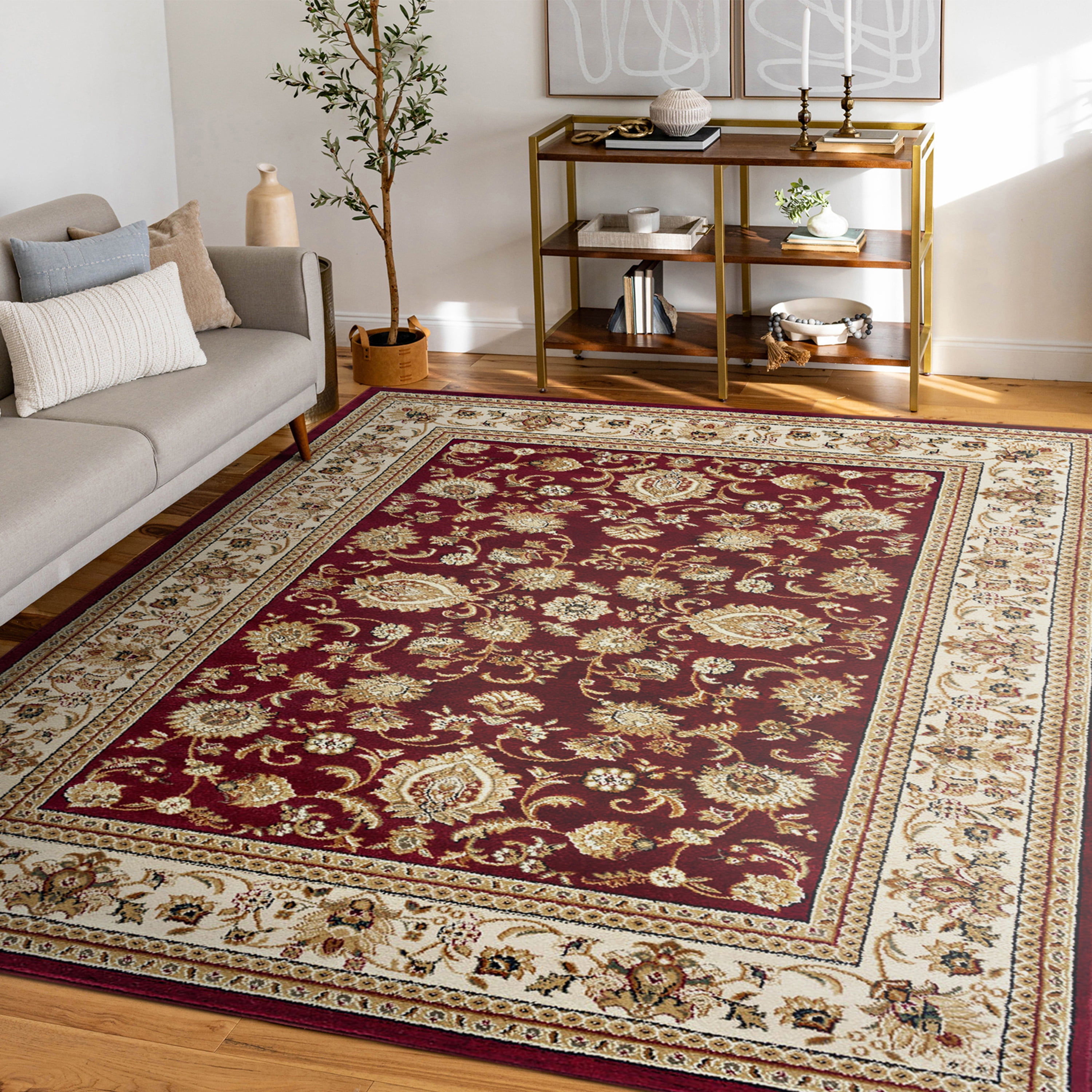 Sensation Transitional 9' x 12' Red and Beige Polypropylene Indoor Area Rug