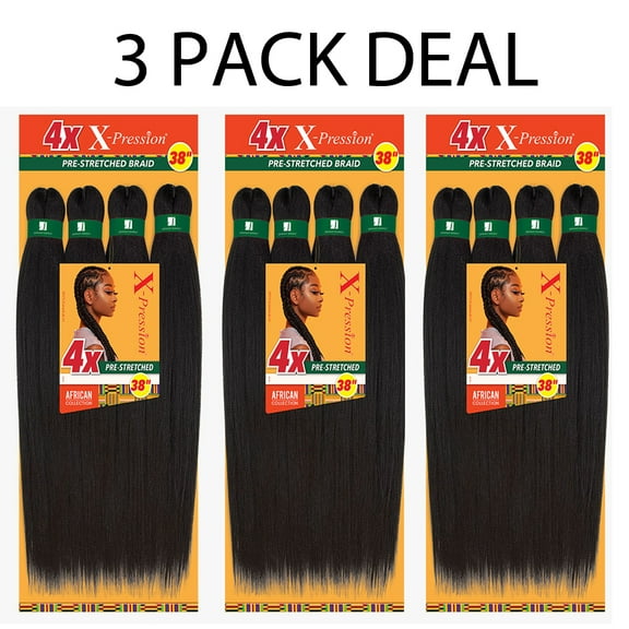 Sensationnel African Collection Jumbo Braid Pre Stretched X Pression Hair 4x 38” ( 4 Medium Brown 3 Packs )