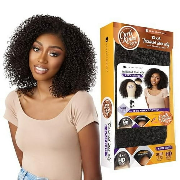 Sensationnel Curls kinksandco kinkyedges wig - kinky coily 16 inch 13x6 lace frontal natural kinkytexture edged hairline for natural 3c to 4c hair textures (2 DARKBROWN)