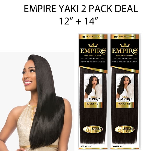 Sensationnel Empire Yaki Straight 100% Human Hair Weave Combo 12" & 14" ( 2 Pack 1B Off Black )