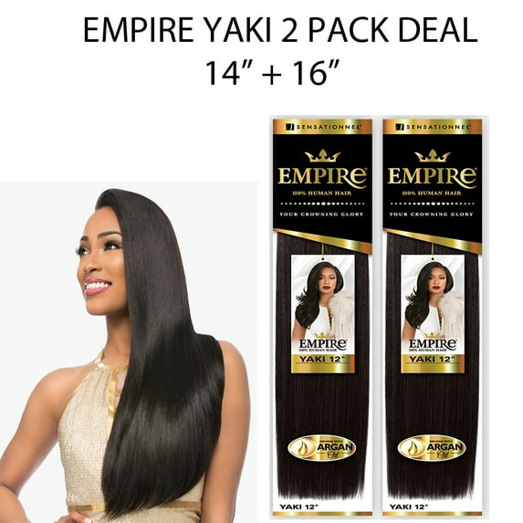 Sensationnel Empire Yaki Straight 100% Human Hair Weave Combo 14" & 16" ( 2 Pack 4 Medium Brown )