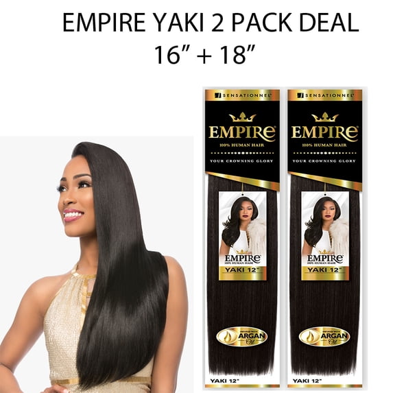 Sensationnel Empire Yaki Straight 100% Human Hair Weave Combo 16" & 18" ( 2 Pack T1B/27 Off Black/Honey )