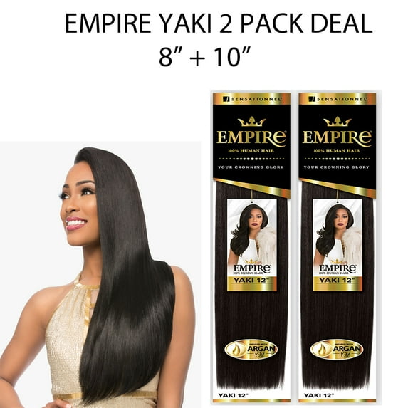 Sensationnel Empire Yaki Straight 100% Human Hair Weave Combo 8" & 10" ( 2 Pack 2 Dark Brown )