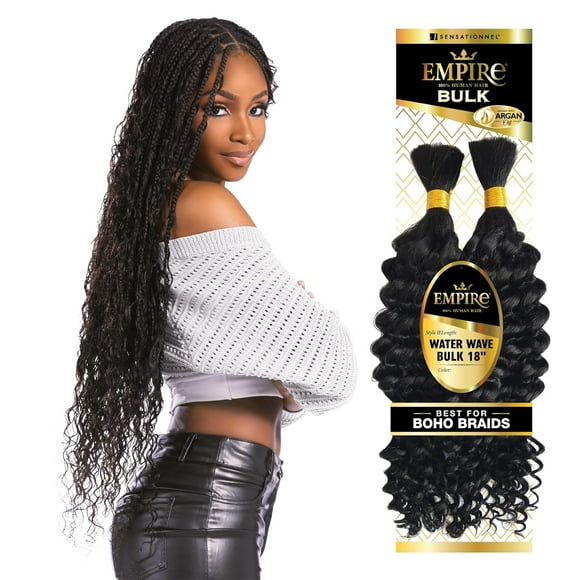 Sensationnel Empire bulk braiding water wave 18 inch human hair braids for knotless boho box or curly loose wave styles - 1 pack (1 JETBLACK)