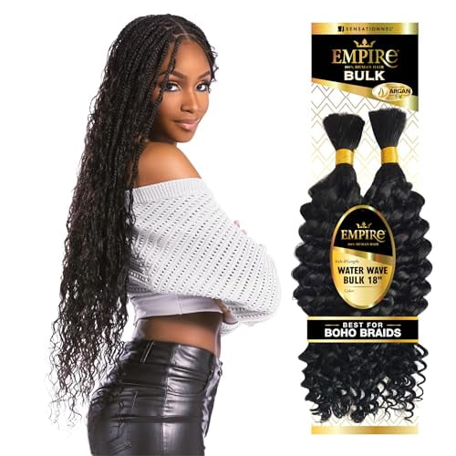Sensationnel Empire bulk braiding – water wave 18 inch human hair braids for knotless boho box or curly loose wave styles - 1 pack (RED)