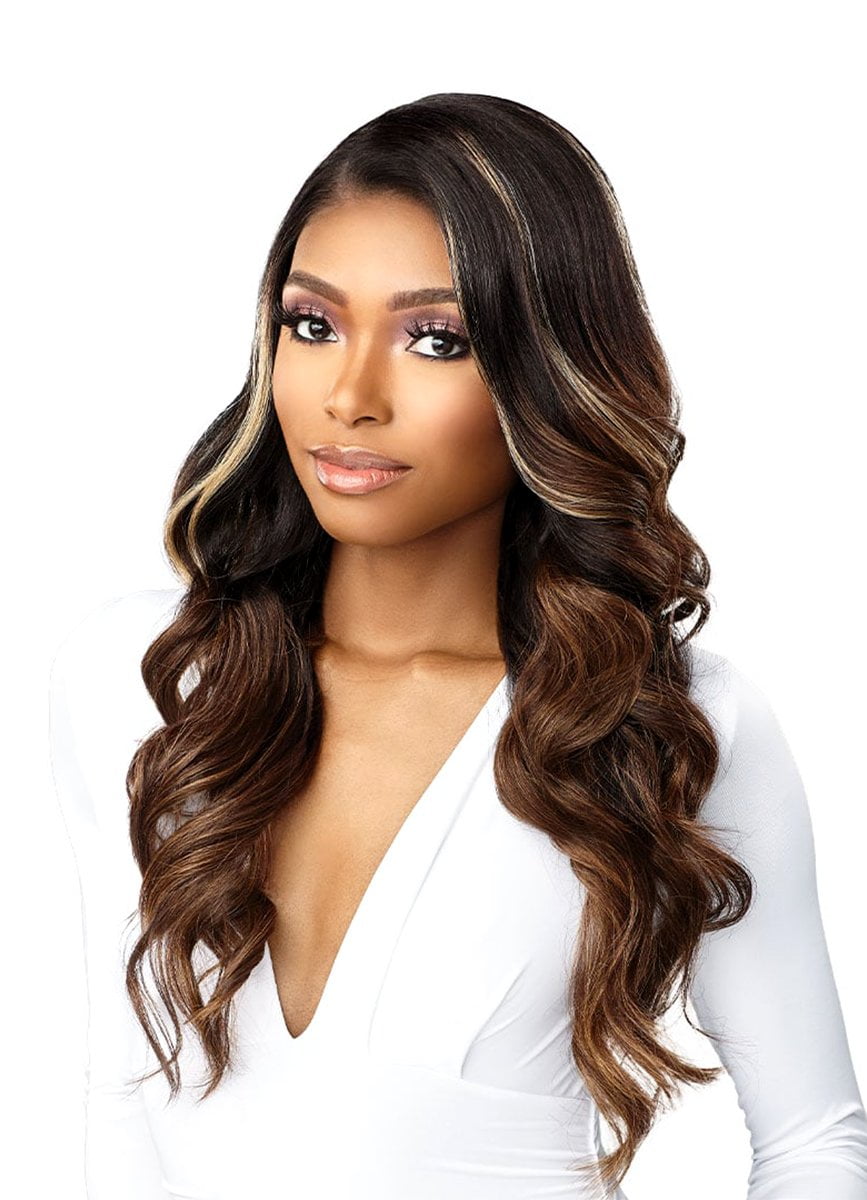 Sensationnel Human Hair Blend HD Lace Front Wig Butta Lace Glam Wave 24" (BALAYAGEGOLD)
