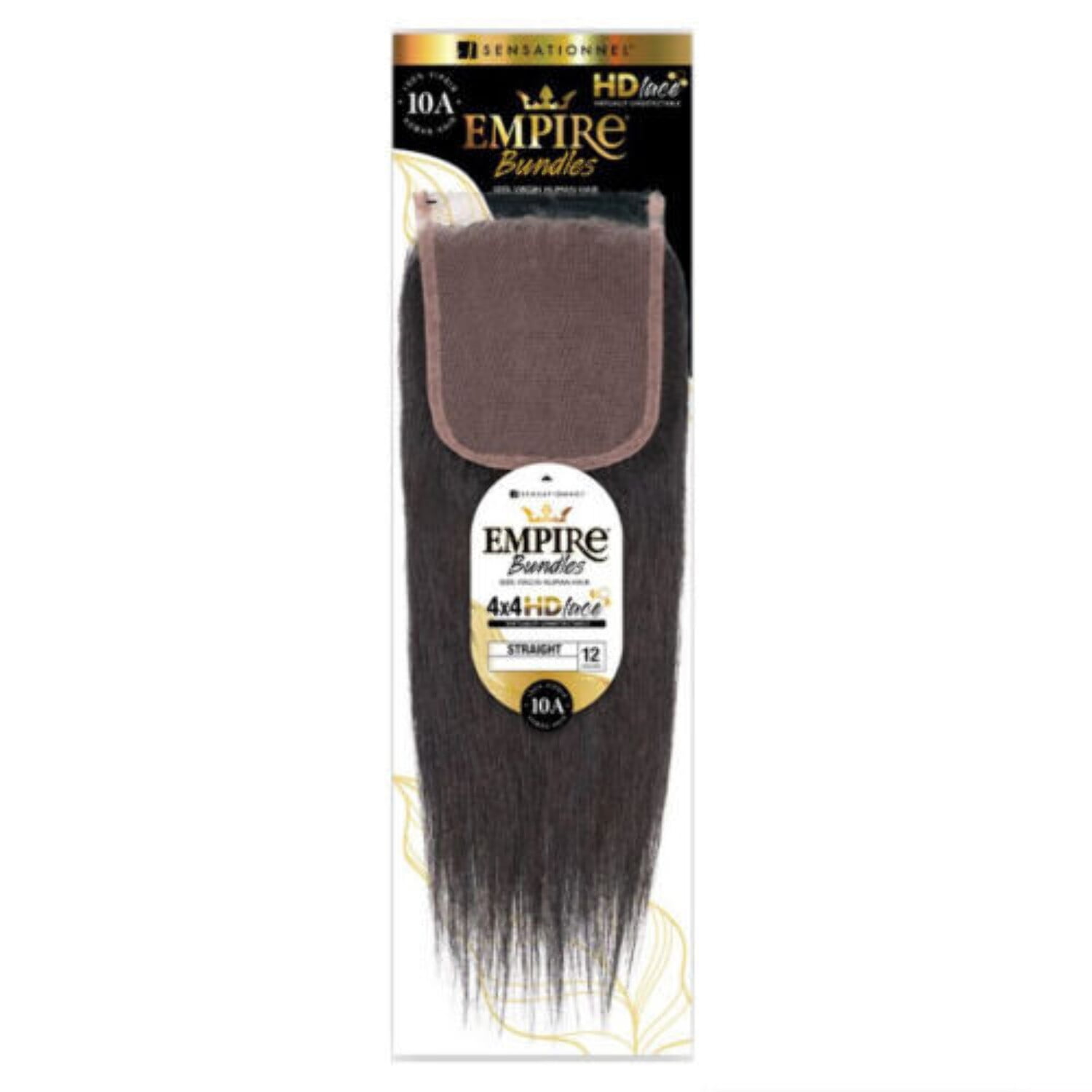 Sensationnel Human Hair Empire Bundle 4X4 HD Lace Closure - STRAIGHT 12" (Color:NATURAL)