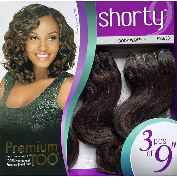 Sensationnel Premium Too Shorty 100% Human Blend Weaving-Style: Body Wave 3 Pcs of 9” ( Color # F1B/33 )