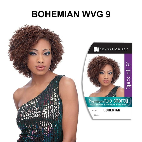 Sensationnel Premium Too Shorty Human Hair Blend Bohemian Weaving&nbsp;9"&nbsp;3pcs ( 1 Jet Black )