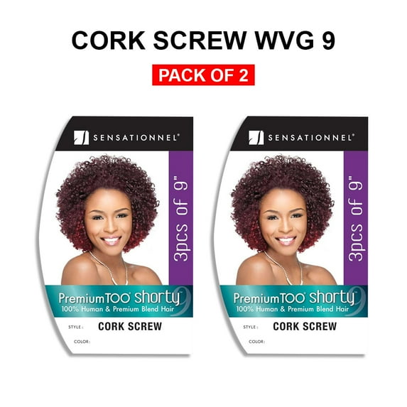 Sensationnel Premium Too Shorty Human Hair Blend Cork Screw Weaving 9" 3pcs ( 2 Pack ) ( P1B/30 Off Black Auburn )