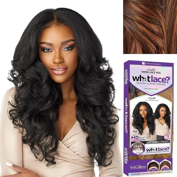 Sensationnel What lace 13x6 Wigs - latisha lacefrontal hand tied glueless synthetic with natural density preplucked hairline (Off Black 1B)