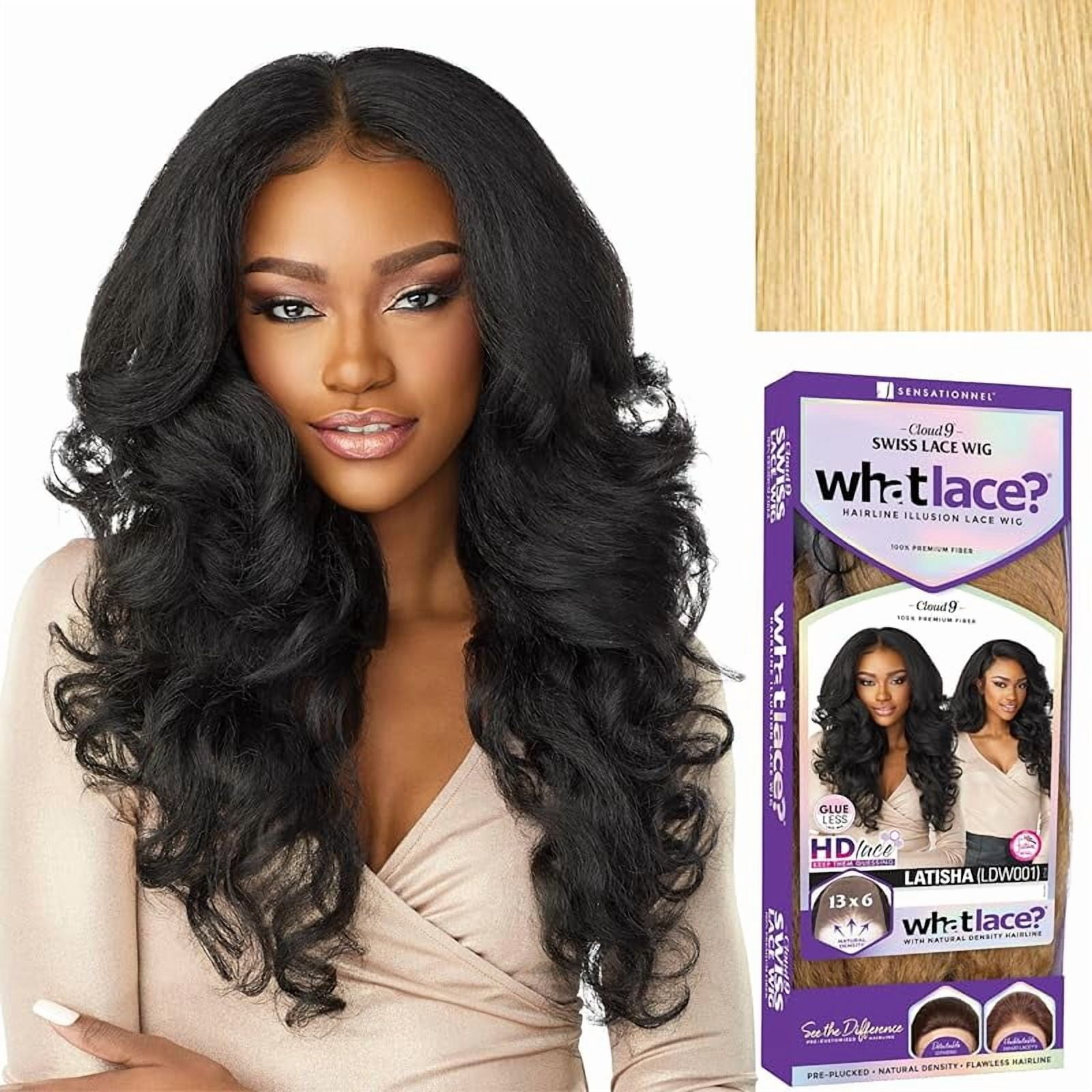 Sensationnel What lace 13x6 Wigs - latisha lacefrontal hand tied glueless synthetic with natural density preplucked hairline (Off Black 1B)