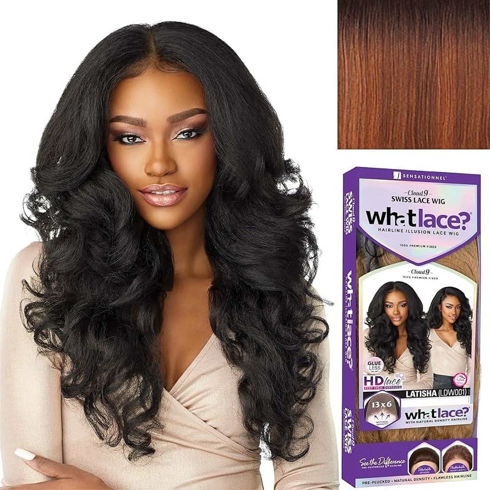 Sensationnel What lace 13x6 Wigs - latisha lacefrontal hand tied glueless synthetic with natural density preplucked hairline (Off Black 1B)