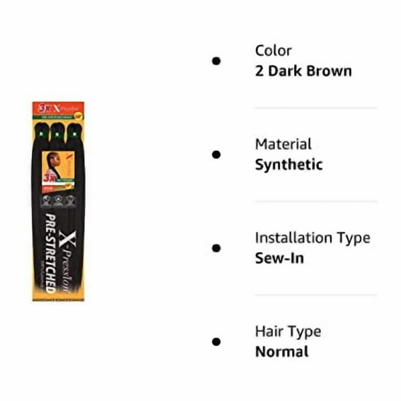 Sensationnel X-pression Prestretched Braiding Hair - Kanekalon Flame Retardant Smooth Yaki Braid Hair Extension 3X 58 Inch (2 Pack, 2 DARK BROWN)