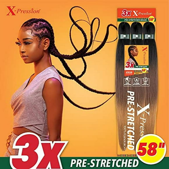 Sensationnel Xpression prestretched braiding hair - 3x xpression 58-inch kanekalon flame retardant smooth yaki braid - 3x x-pression 58 inch (5 pack, 1B OFFBLACK)