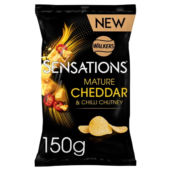 Sensations Mature Cheddar & Chilli Chutney Flavour Potato Crisps 150g, Imported from Britain