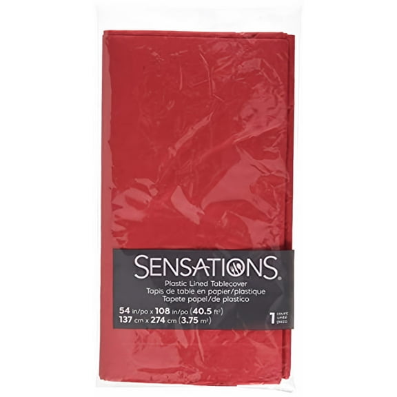 Sensations Red Rectangular Paper/Poly Tablecover (Pack of 4)