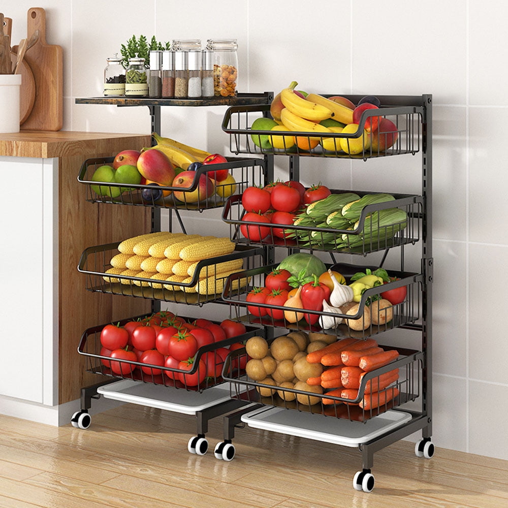 Black 4-Tier Metal Wire Rolling Kitchen Storage Cart