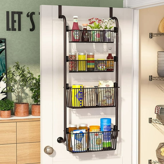 Sensch 4-Tier Over the Door Pantry Rack Baskets Organizer, Black