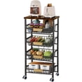 thumbnail image 1 of Sensch  5 Tier Fruit Rack for Kitchen Large Pull-out Wire Basket With Wood Top and Wheels, Kitchen Storage Cart for Fruit Vegetable, 1 of 9