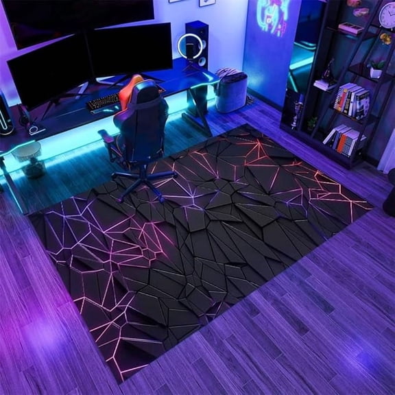 Sense of Technology Cool Neon Area Rugs Gaming Room E-Sport Room Neon Vision Rug Dark Colorful Non-Slip Carpet for Boys Teens Living Room Bedroom Study Office Entrance Foyer 2 x 3ft